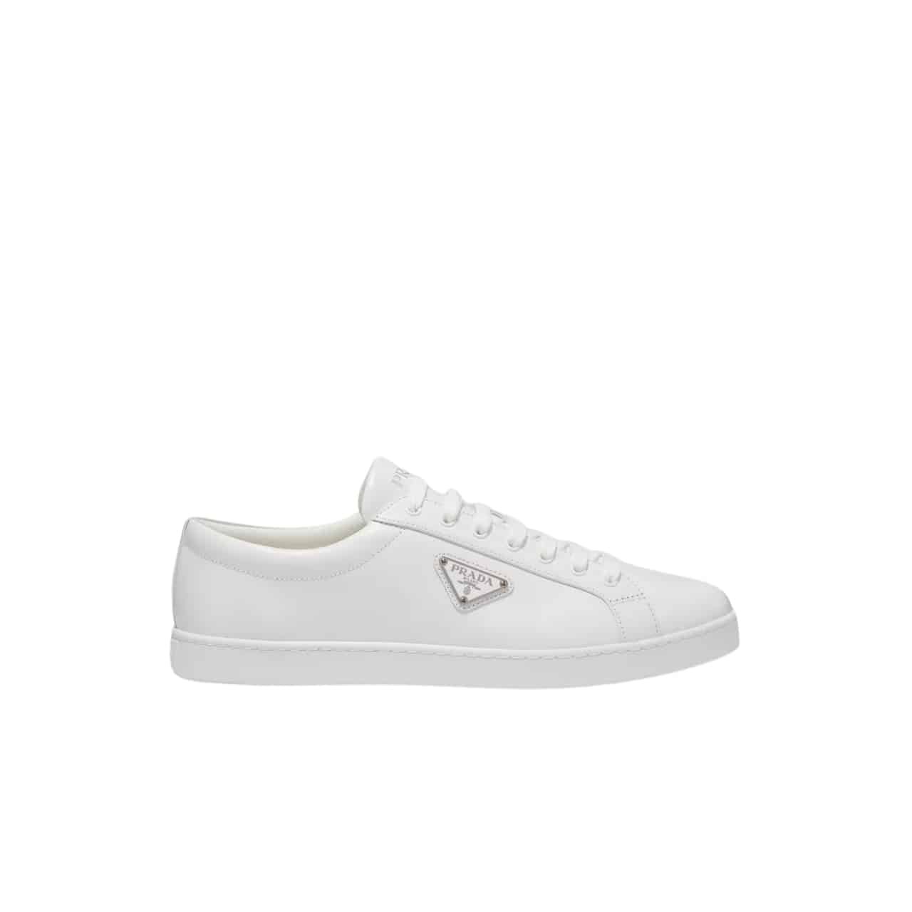 Pra*a Logo Sneaker In Brushed Leather White