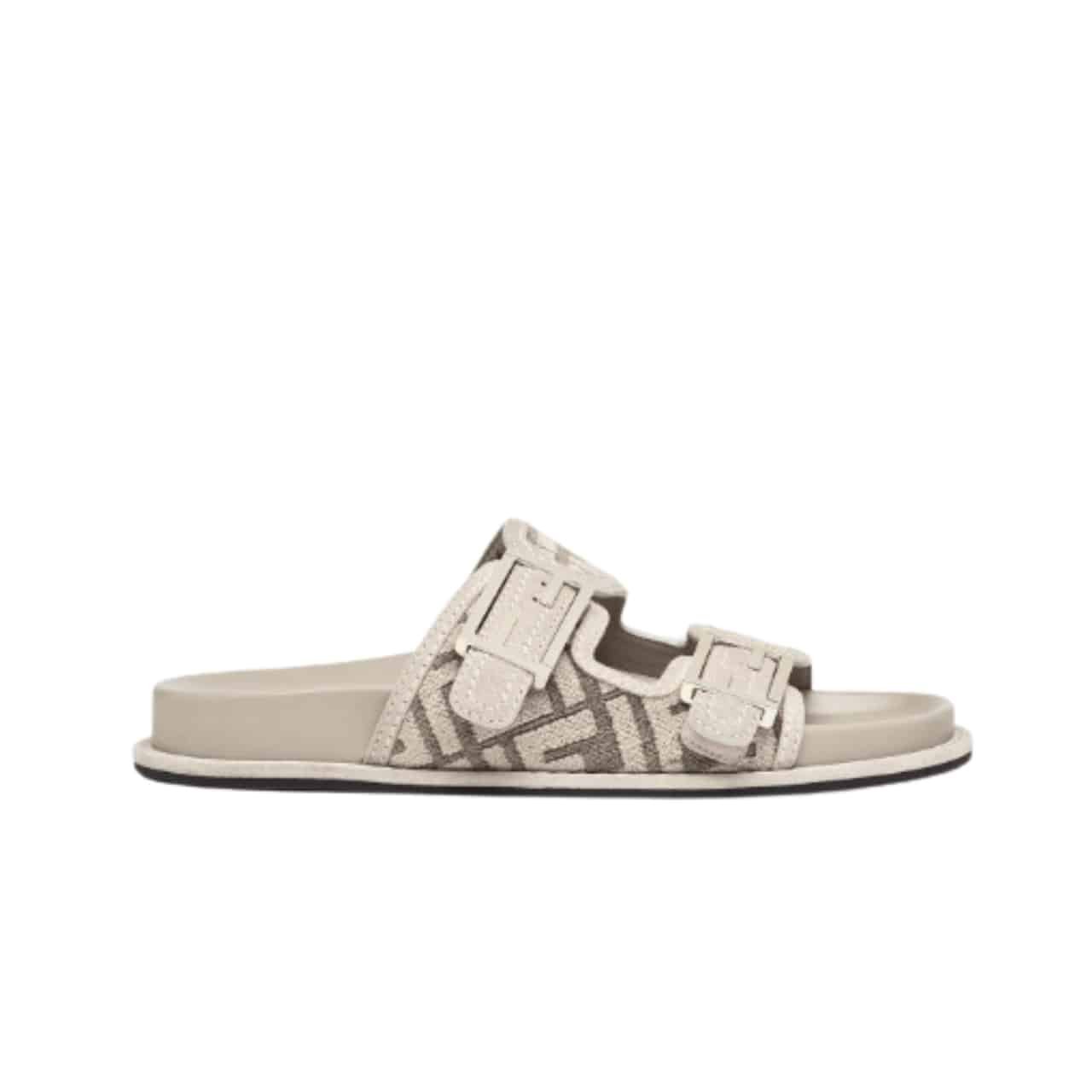 F**di Feel Dove Grey Ff Chenille Slides White