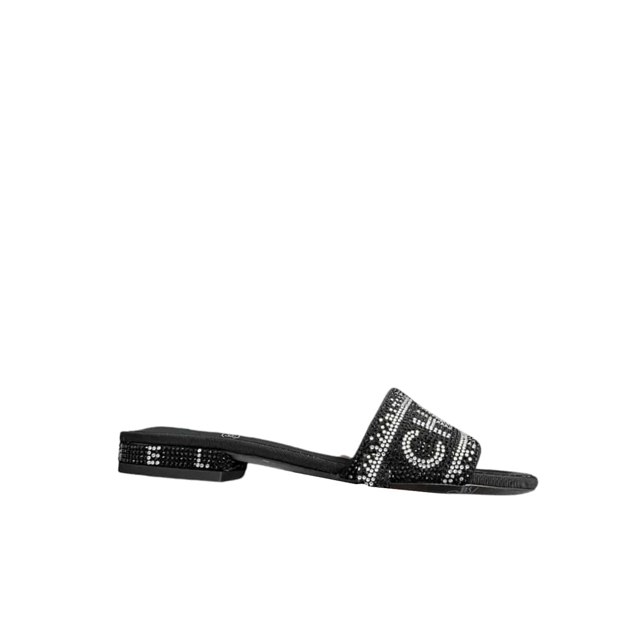 Ch**el 24P Beaded D1am0nd Slippers Black