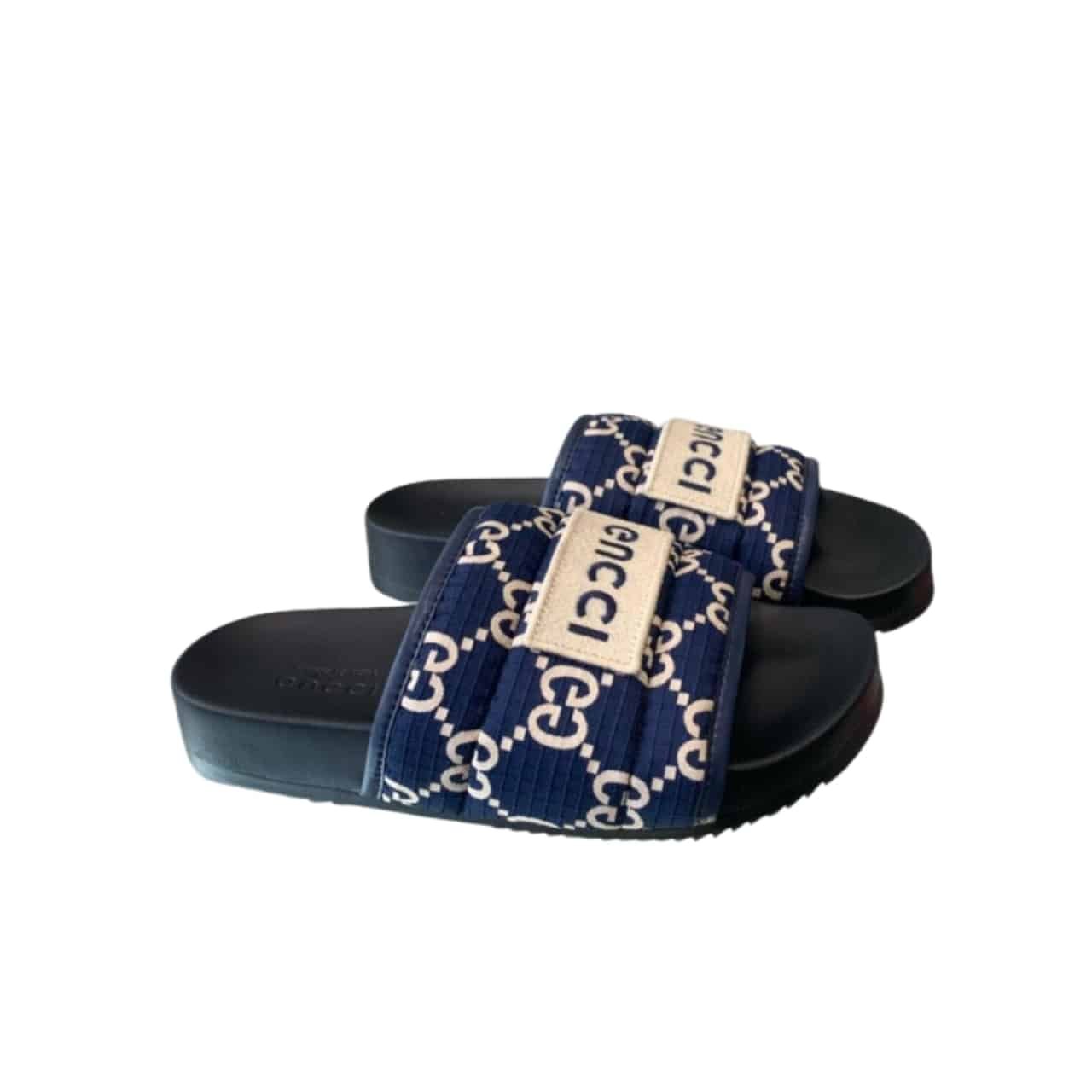 Gvc*1 Gg Horizontal Strap Sandals With Tag In Blue