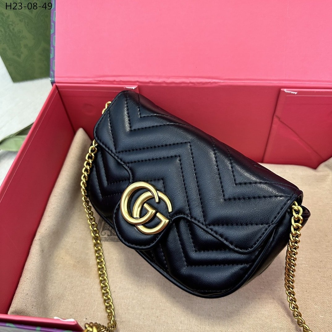 Gvc*1 Gg Marmont Leather S*per Mini Bag Black 17Cm 476433 Dtdct 1000
