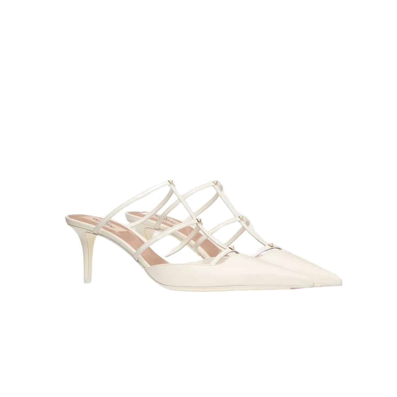 Va1e*ntin0 Garavani Rockstud Wispy Mule In Calfskin White 4W0S0Jb1Act 098