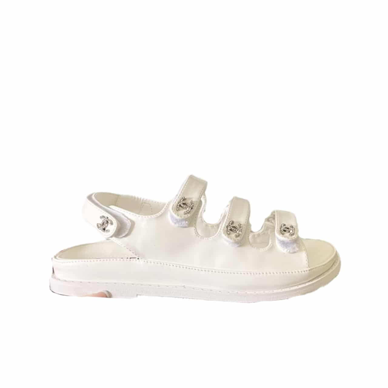 Ch**el Triple Velcro Strap Sandals White G45628