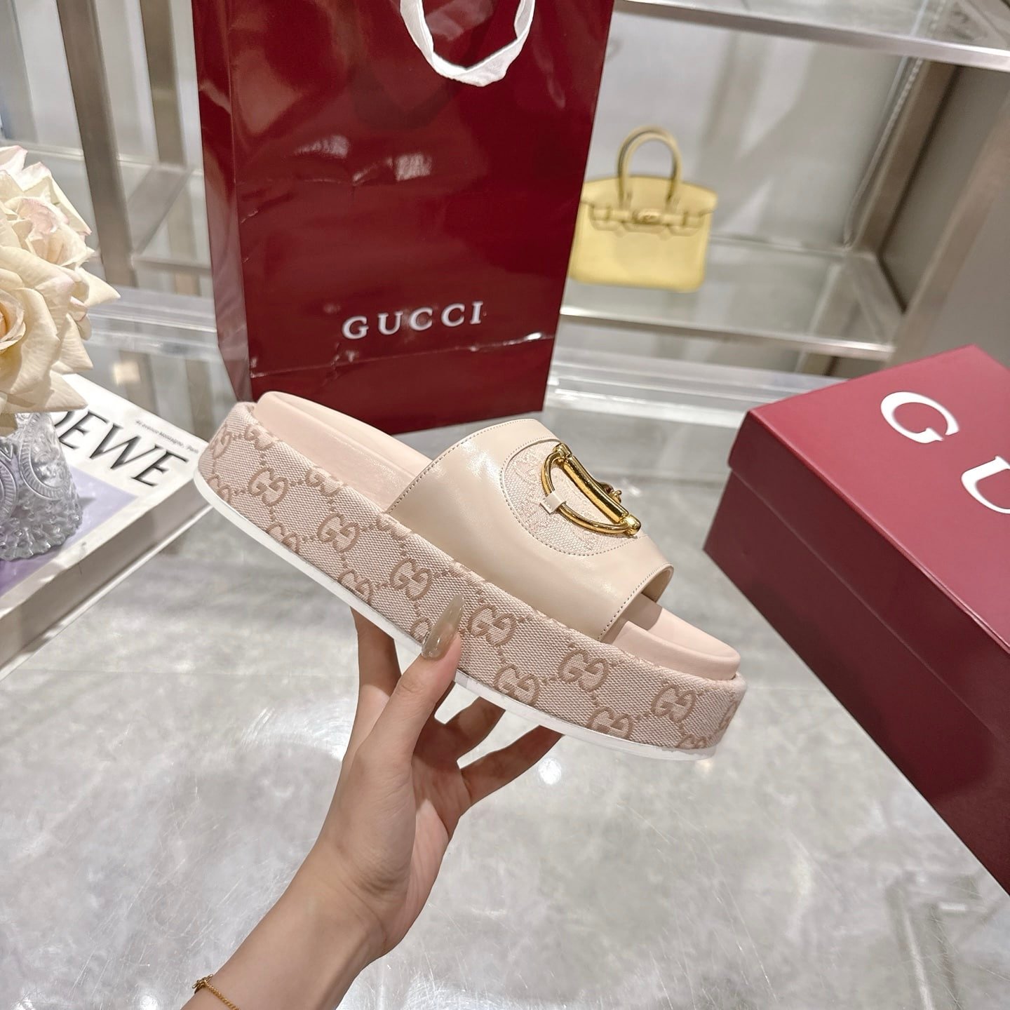 Gvc*1 Women’S Platform Slides With Horsebit Beige
