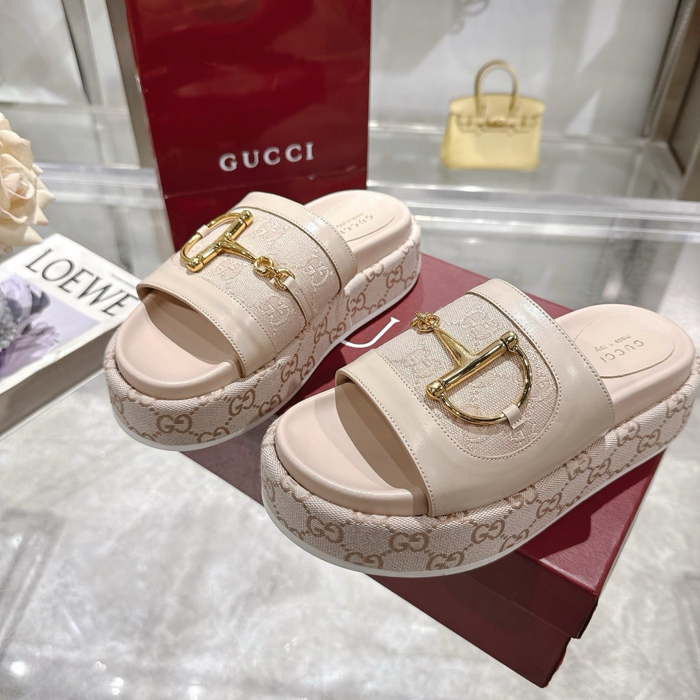 Gvc*1 Women’S Platform Slides With Horsebit Beige