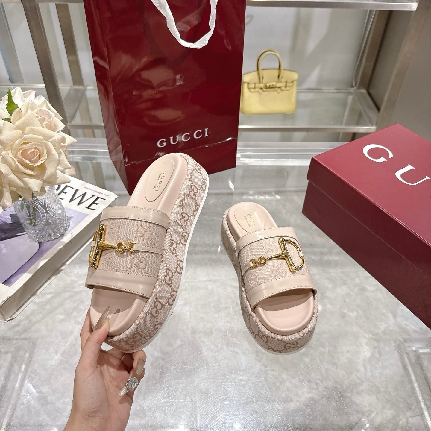 Gvc*1 Women’S Platform Slides With Horsebit Beige