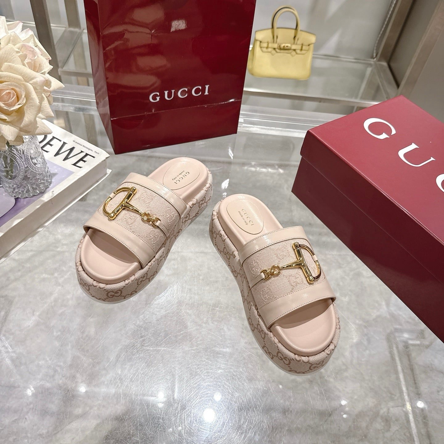 Gvc*1 Women’S Platform Slides With Horsebit Beige