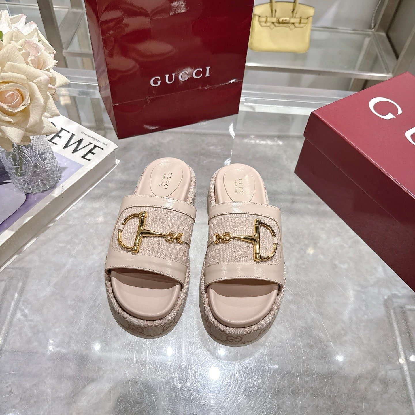 Gvc*1 Women’S Platform Slides With Horsebit Beige