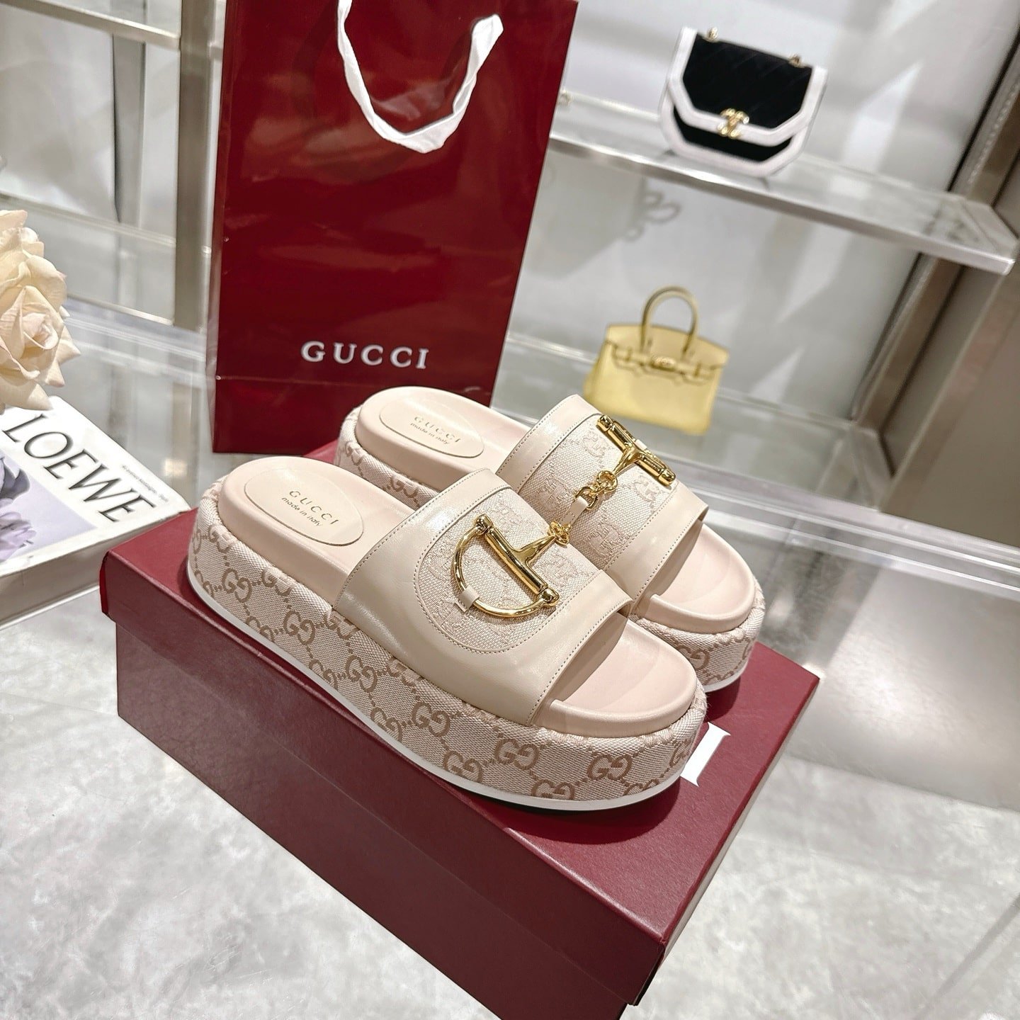Gvc*1 Women’S Platform Slides With Horsebit Beige