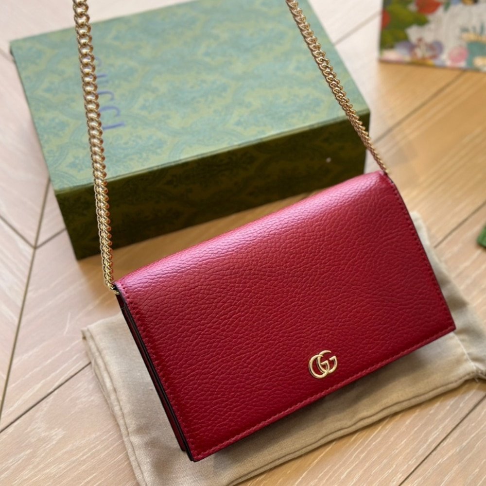 Gvc*1 Gg Marmont Wallet On Chain Red Leather 20Cm 497985 Aae5F 6259