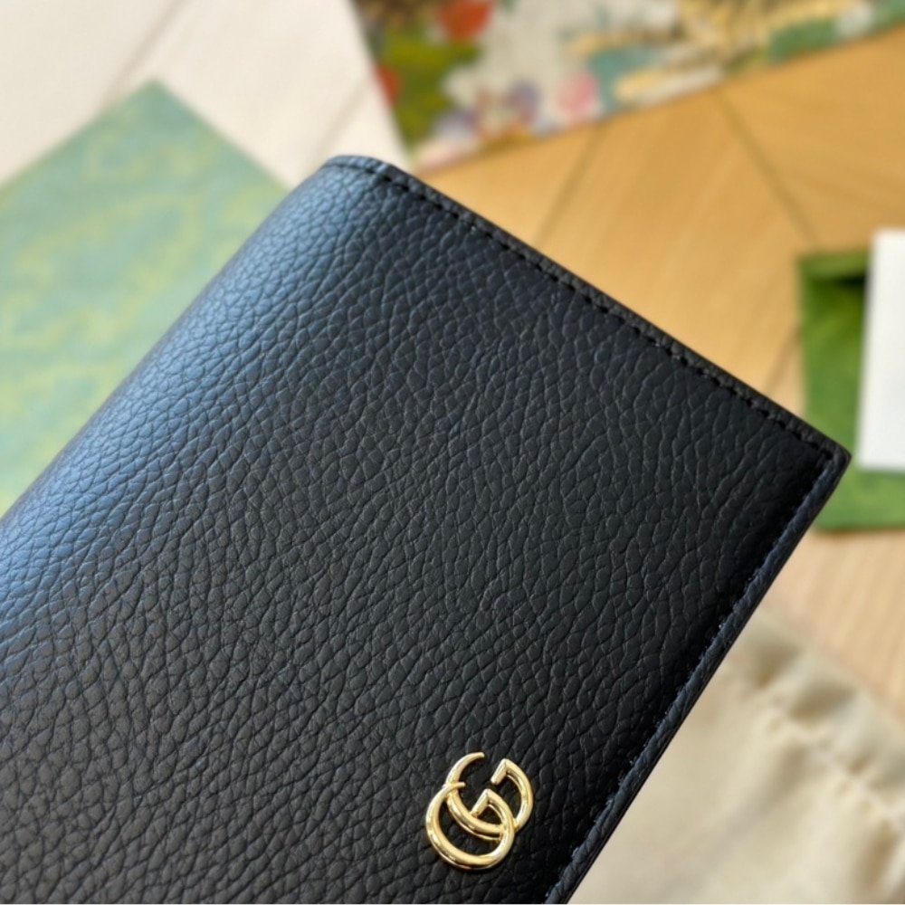 Gvc*1 Gg Marmont Wallet On Chain Black Leather 20Cm 497985 Cao0G 1000