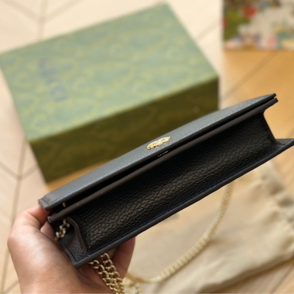 Gvc*1 Gg Marmont Wallet On Chain Black Leather 20Cm 497985 Cao0G 1000