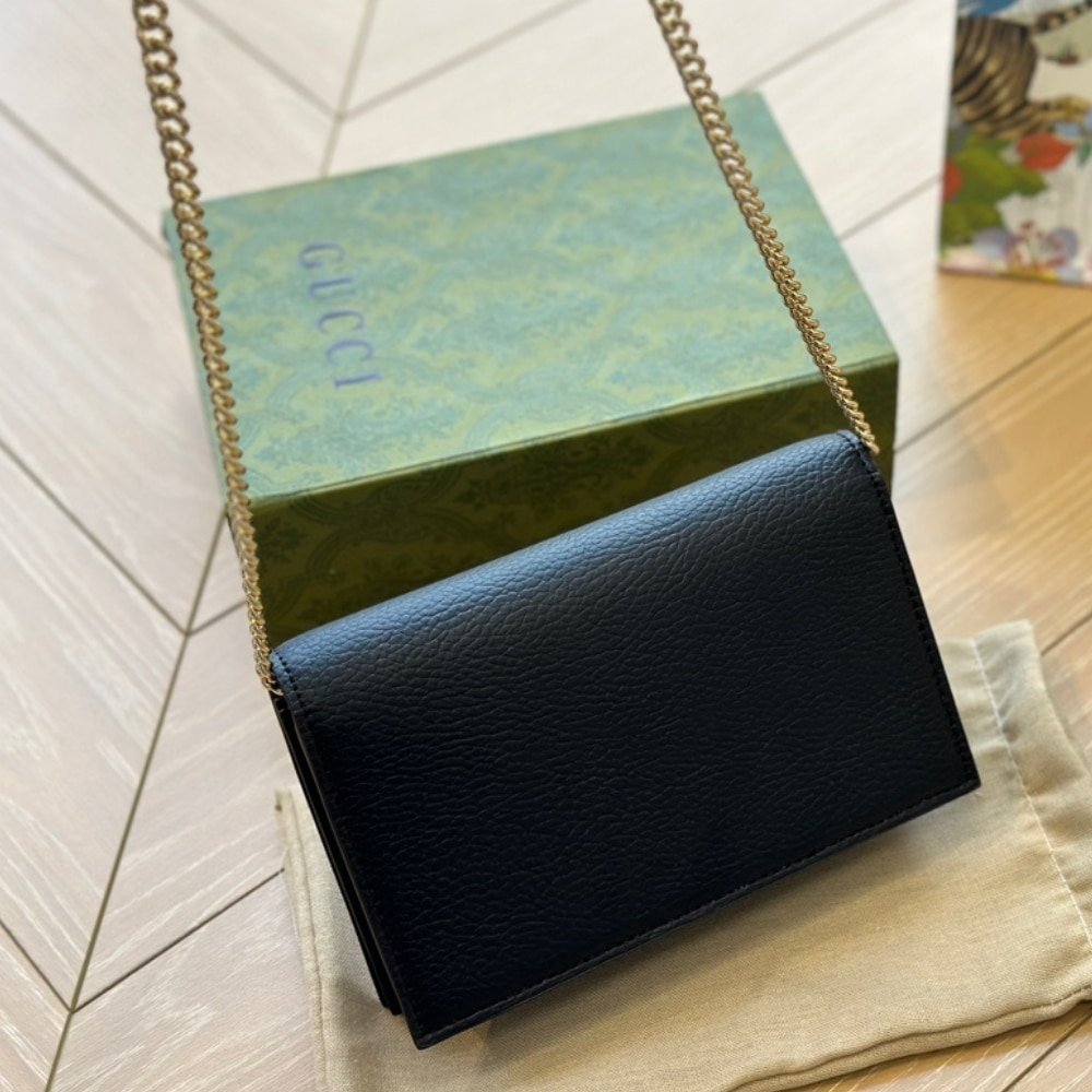 Gvc*1 Gg Marmont Wallet On Chain Black Leather 20Cm 497985 Cao0G 1000