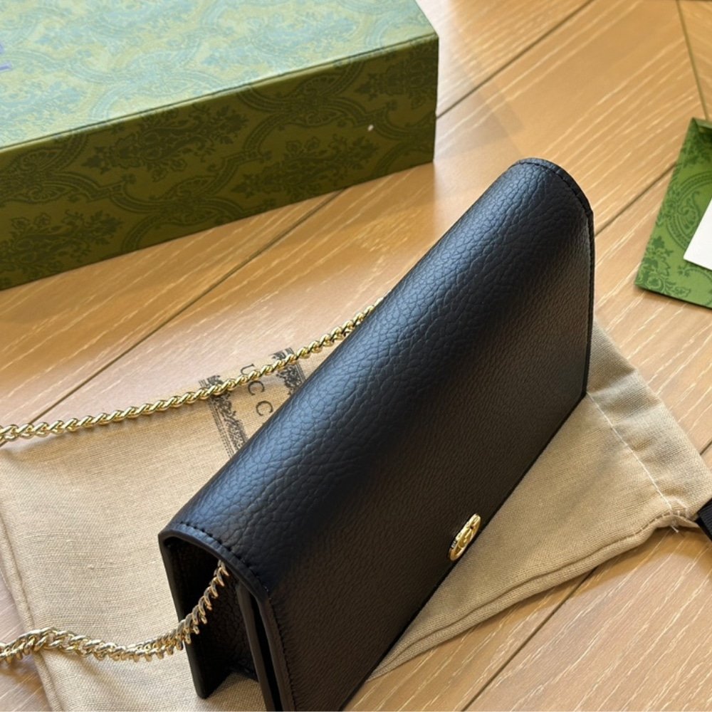 Gvc*1 Gg Marmont Wallet On Chain Black Leather 20Cm 497985 Cao0G 1000