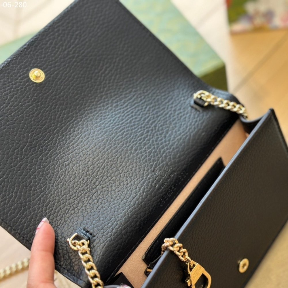 Gvc*1 Gg Marmont Wallet On Chain Black Leather 20Cm 497985 Cao0G 1000