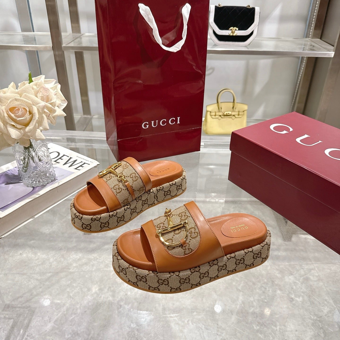 Gvc*1 Women’S Platform Slides With Horsebit Brown