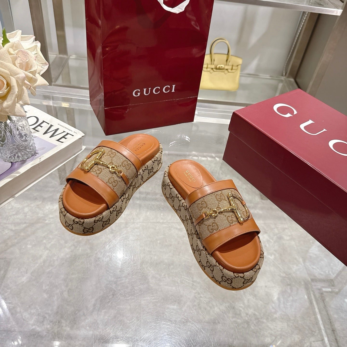 Gvc*1 Women’S Platform Slides With Horsebit Brown