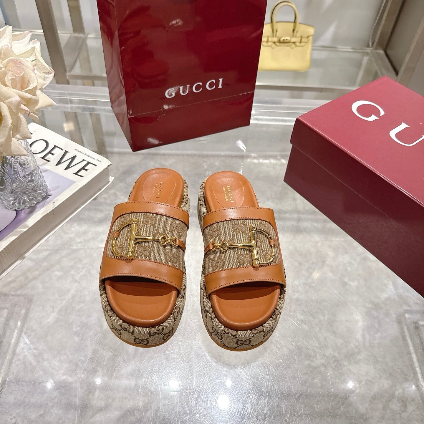 Gvc*1 Women’S Platform Slides With Horsebit Brown