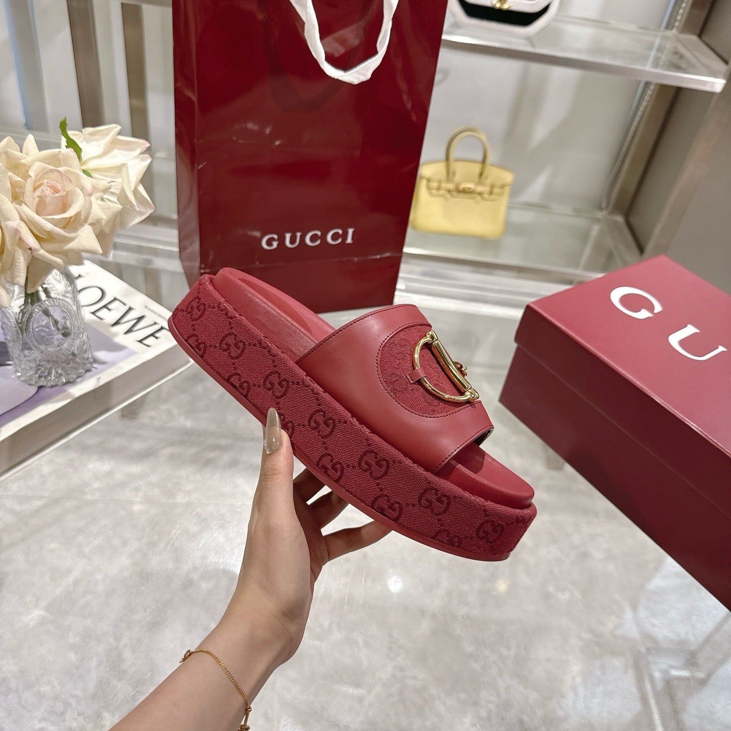 Gvc*1 Women’S Platform Slides With Horsebit Burgundy