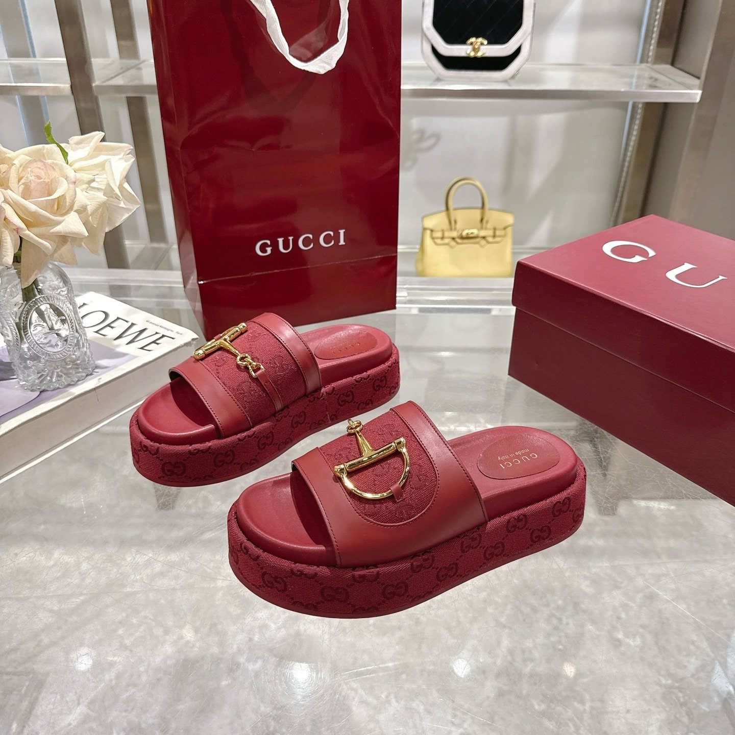Gvc*1 Women’S Platform Slides With Horsebit Burgundy