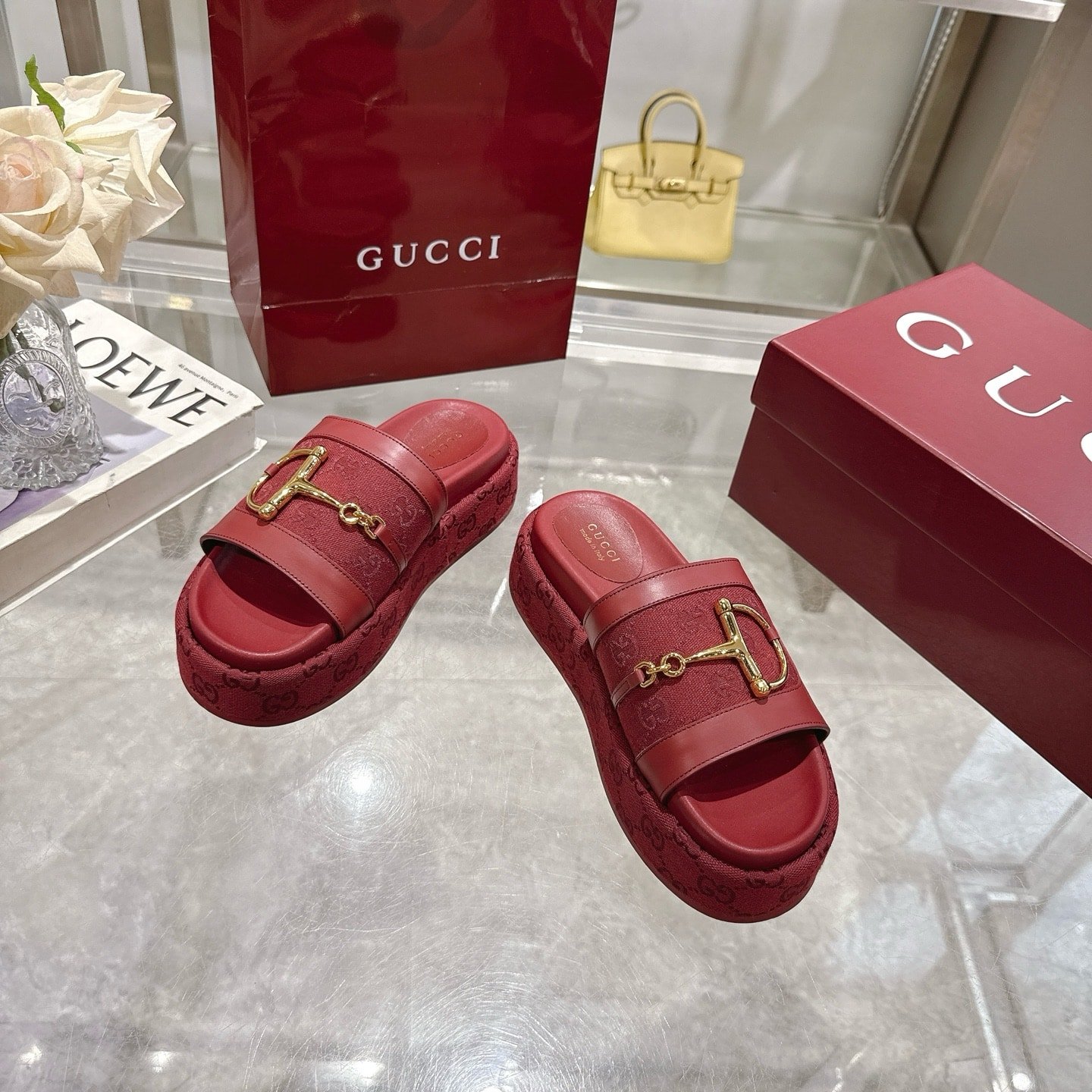 Gvc*1 Women’S Platform Slides With Horsebit Burgundy