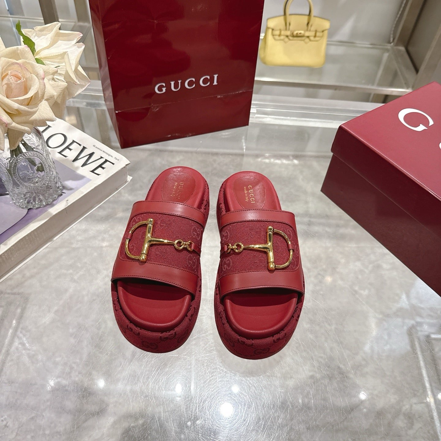 Gvc*1 Women’S Platform Slides With Horsebit Burgundy