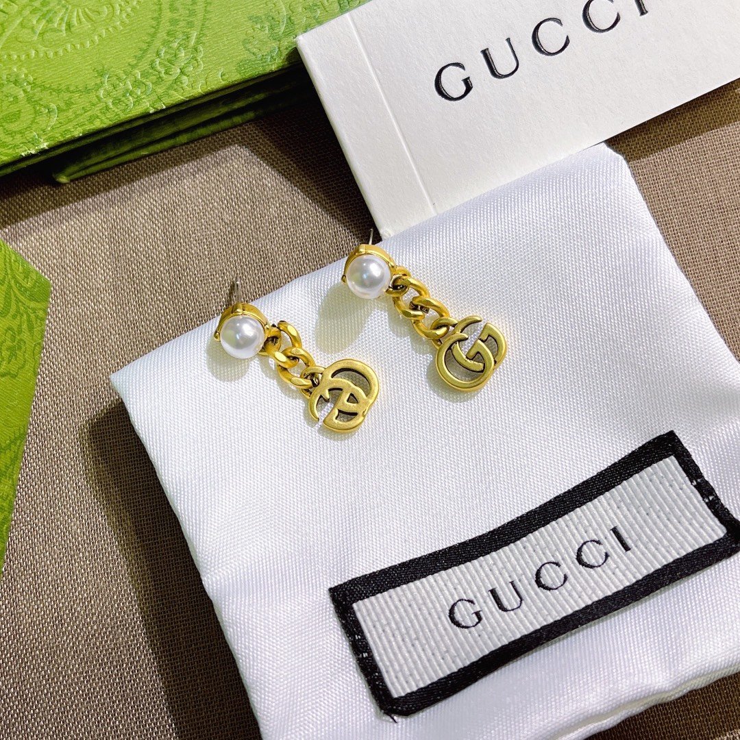 Gvc*1 Pearl Double G Earrings Gold 645665 I4620 8078
