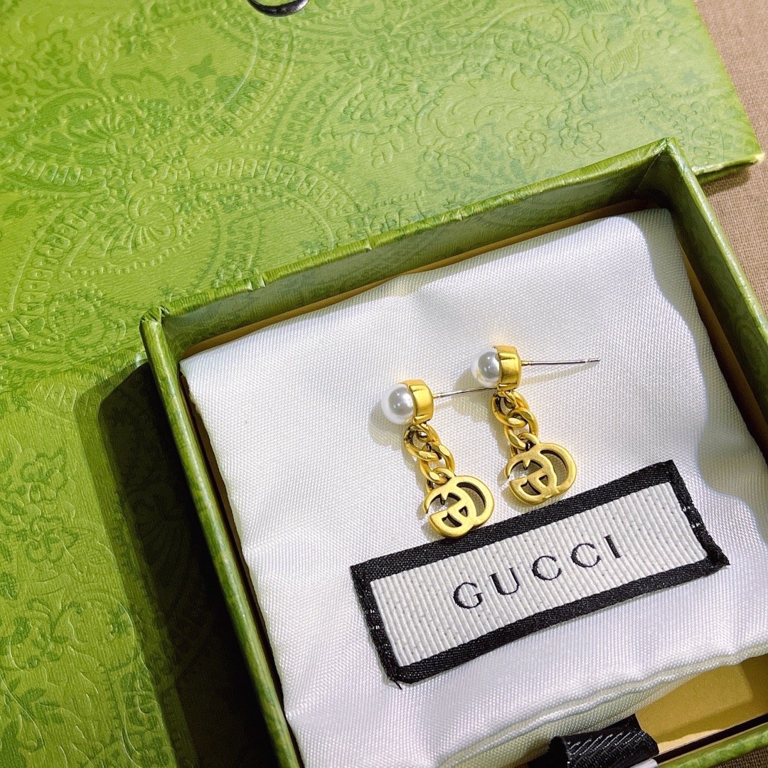 Gvc*1 Pearl Double G Earrings Gold 645665 I4620 8078