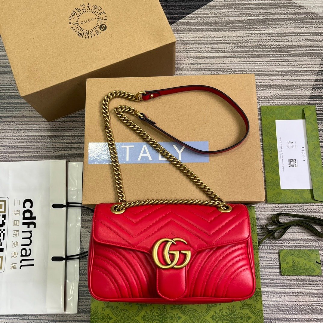 Gvc*1 Gg Marmont Medium Shoulder Bag Red 26Cm 443496 Aabzc 6832