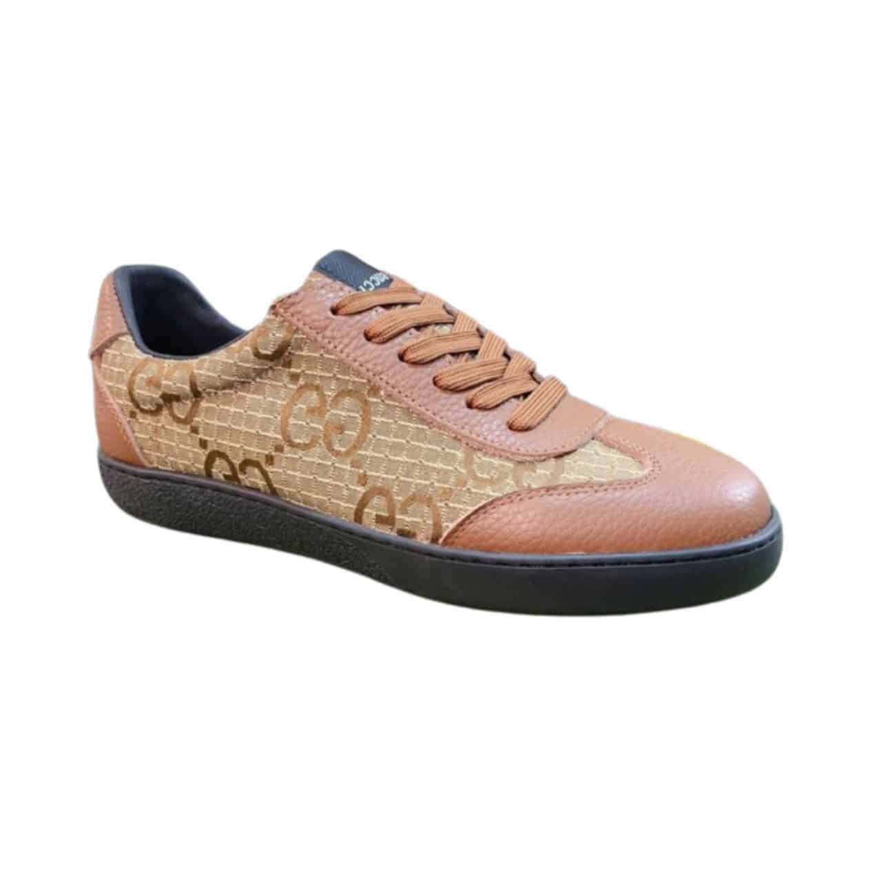 Gvc*1 Gg Canvas And Leather Low Top Sneaker Brown