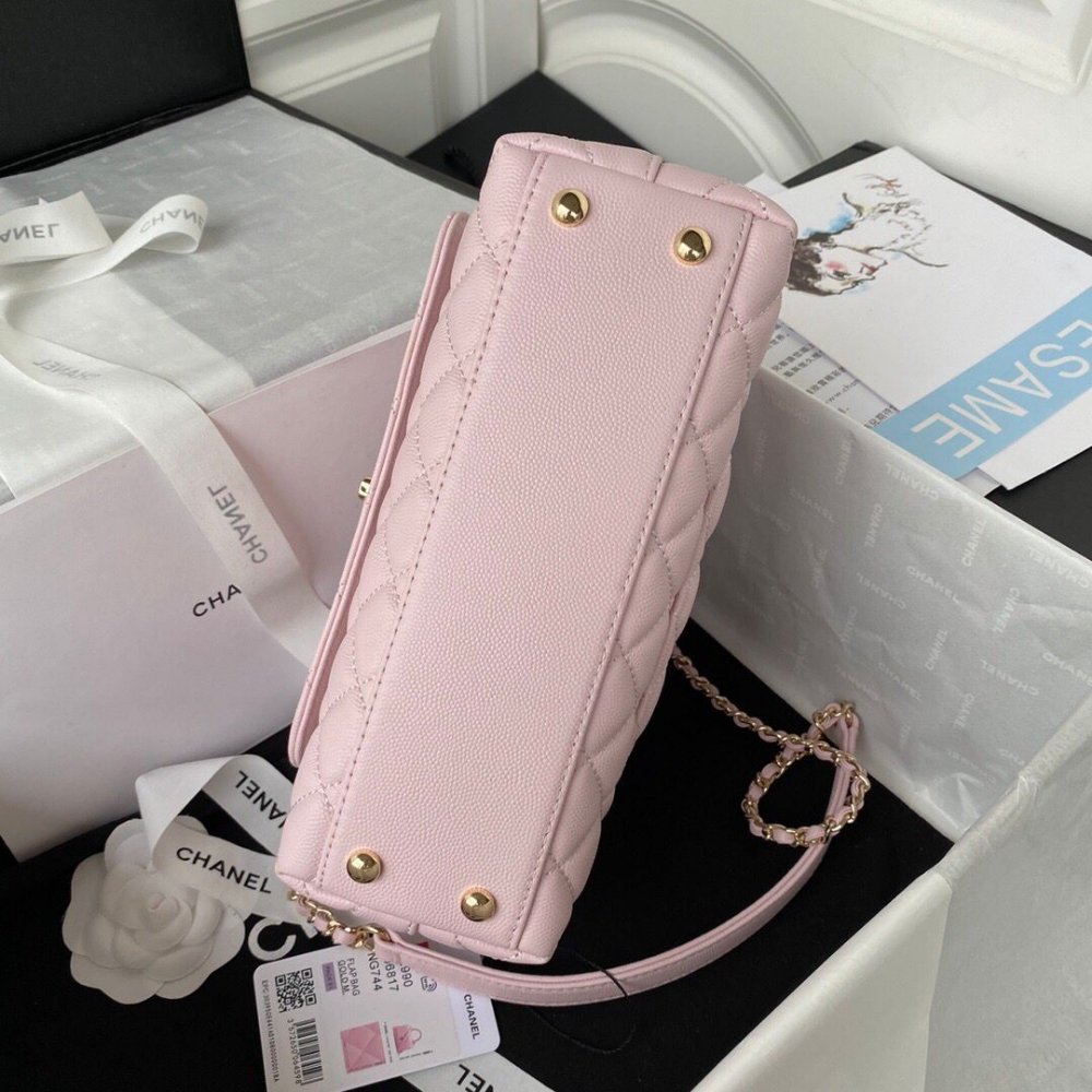 [S*per Vip 1:1] Ch**el Small Coco Handle Bag Gold Light Pink 23Cm