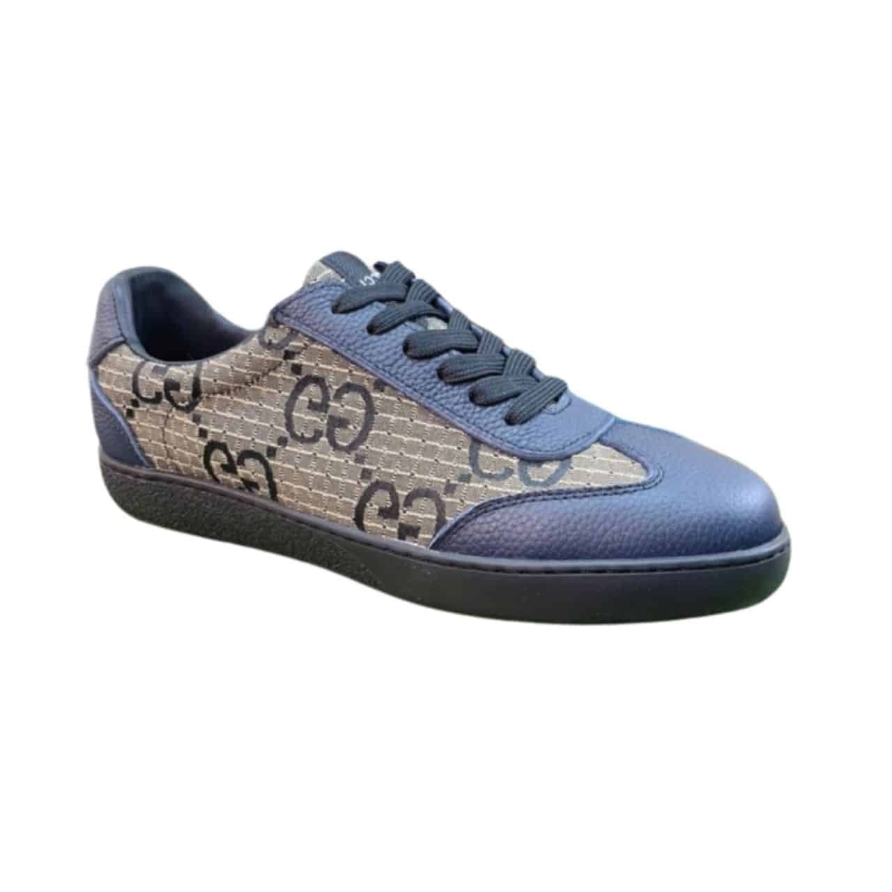 Gvc*1 Gg Canvas And Leather Low Top Sneaker Blue