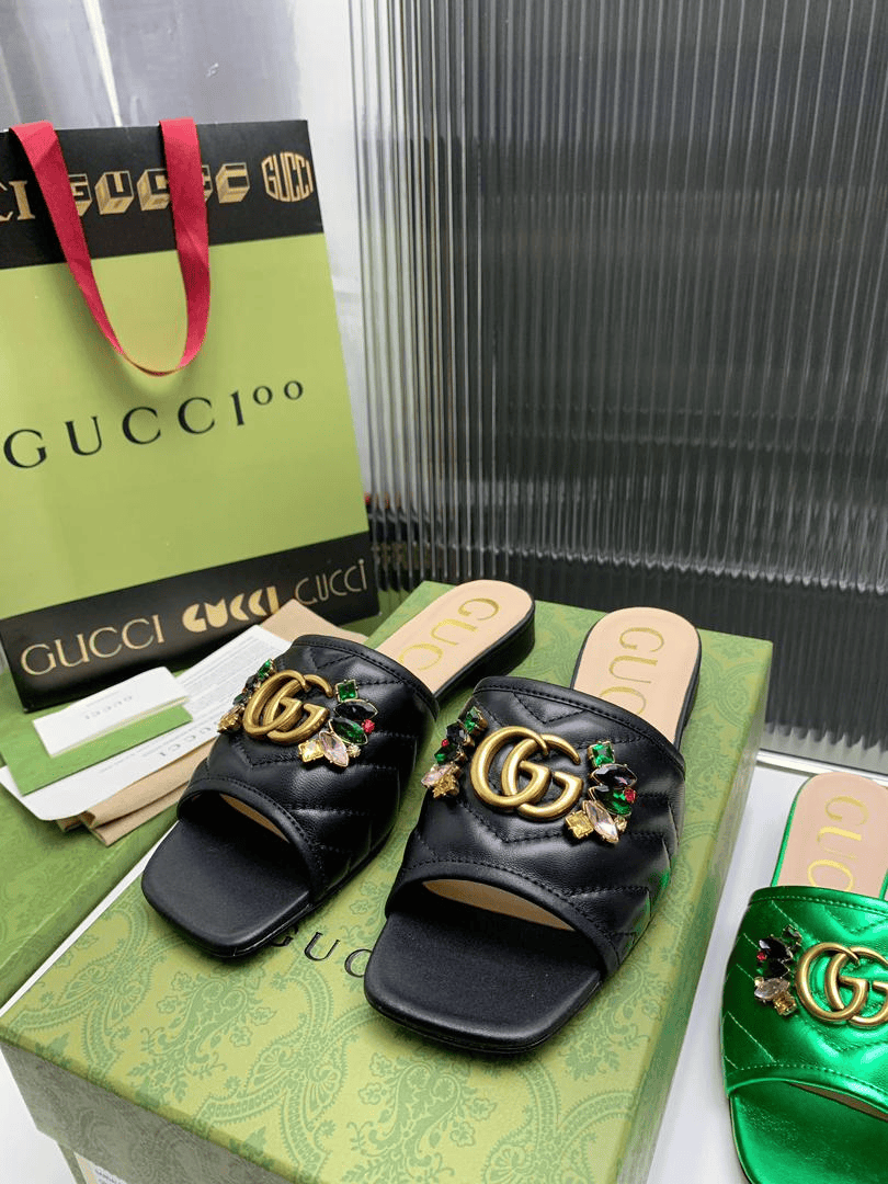 Gvc*1 Women Black Slipper ‎With Double G 655463