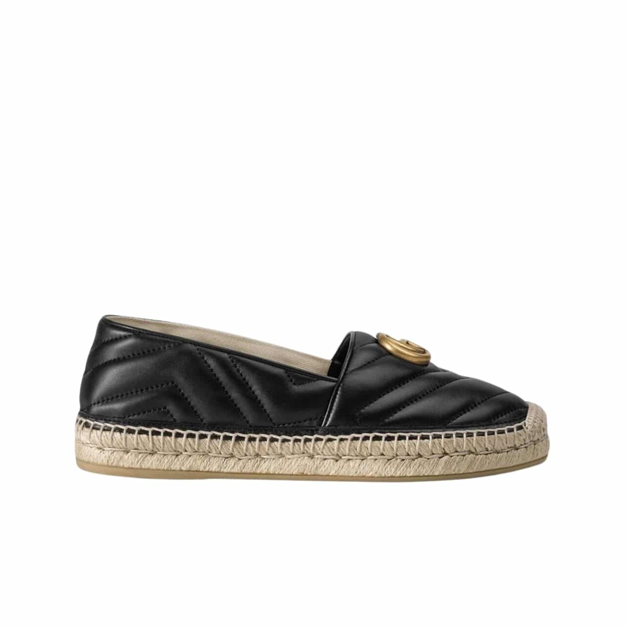 Gvc*1 Espadrille Matelasse Chevron Leather With Double G Black 551890 Bko00 1000