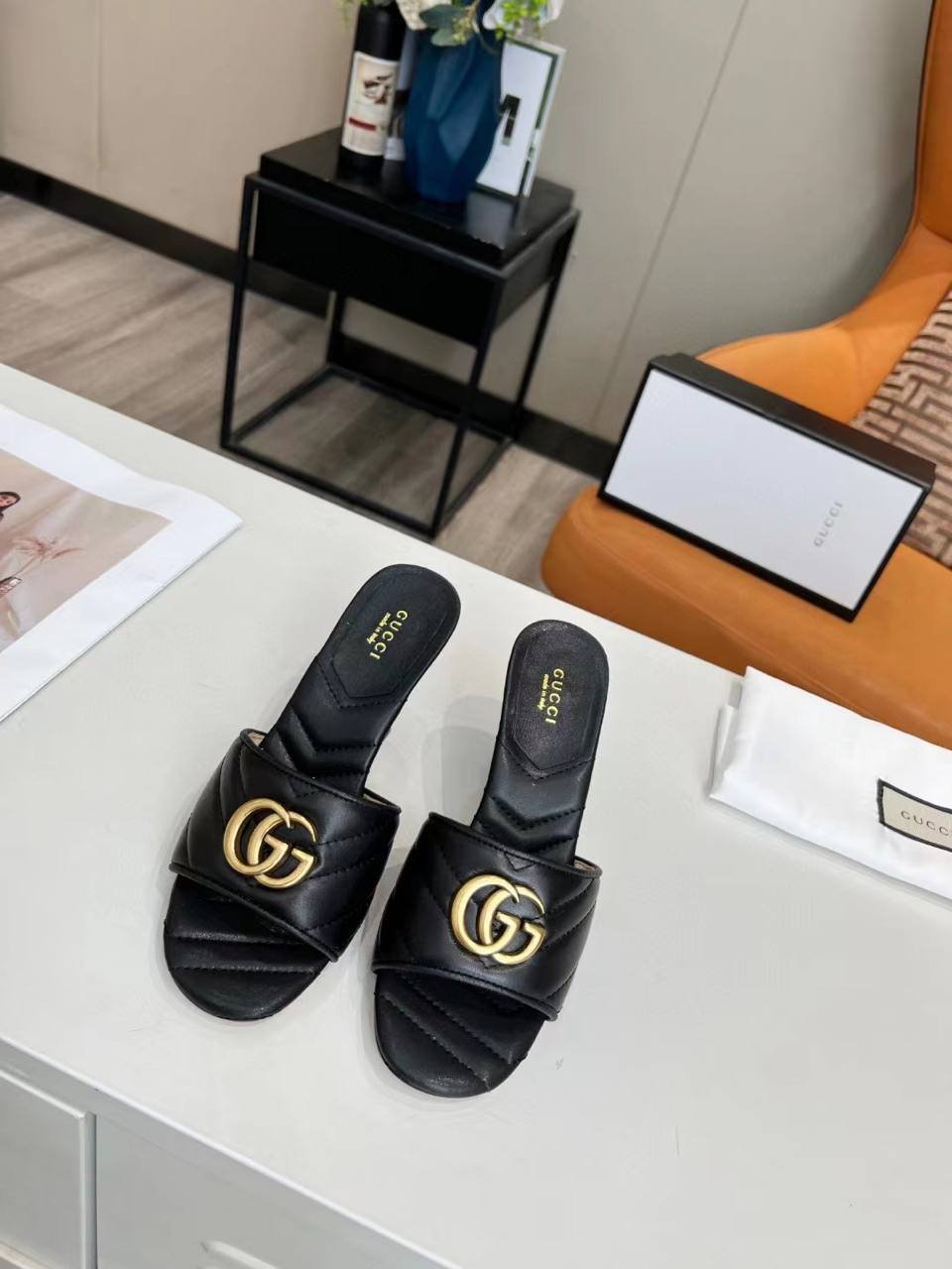 Gvc*1 Marmont Double G Slide Sandal Black 674839 Bko00 1000
