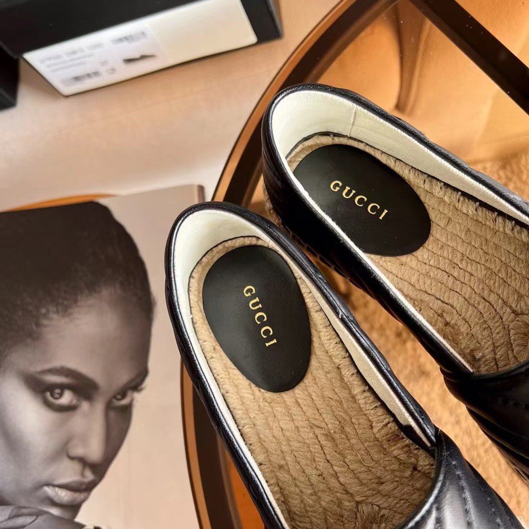 Gvc*1 Espadrille Matelasse Chevron Leather With Double G Black 551890 Bko00 1000