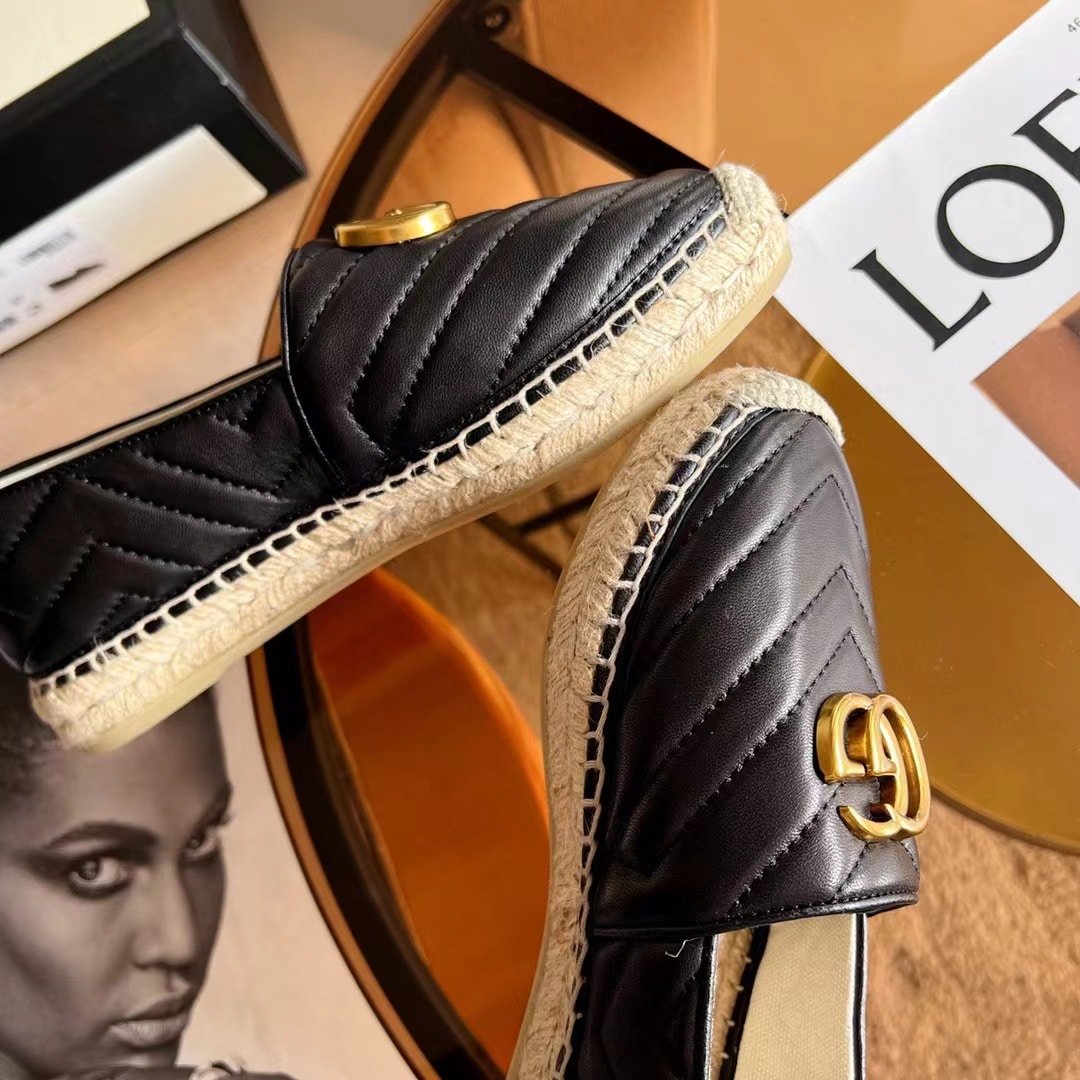 Gvc*1 Espadrille Matelasse Chevron Leather With Double G Black 551890 Bko00 1000