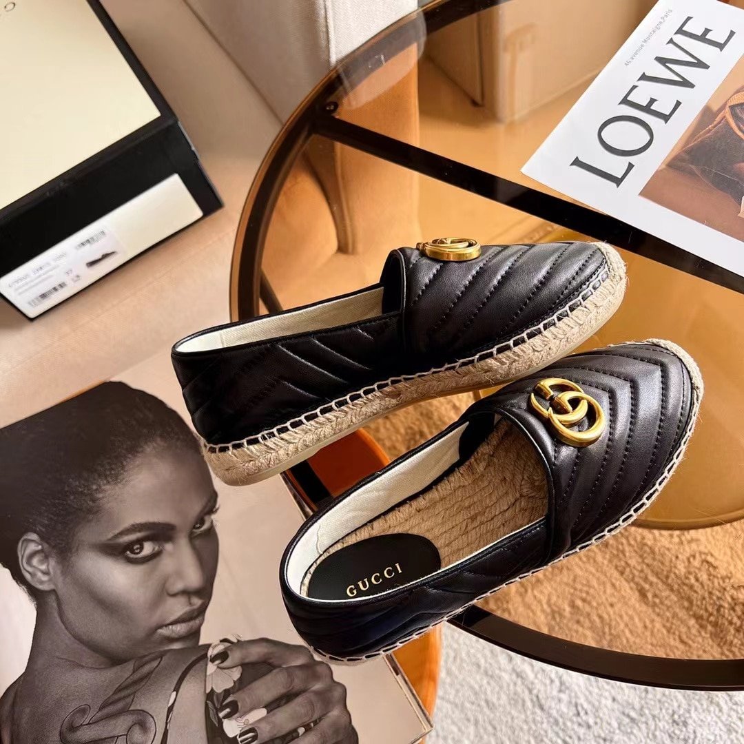Gvc*1 Espadrille Matelasse Chevron Leather With Double G Black 551890 Bko00 1000