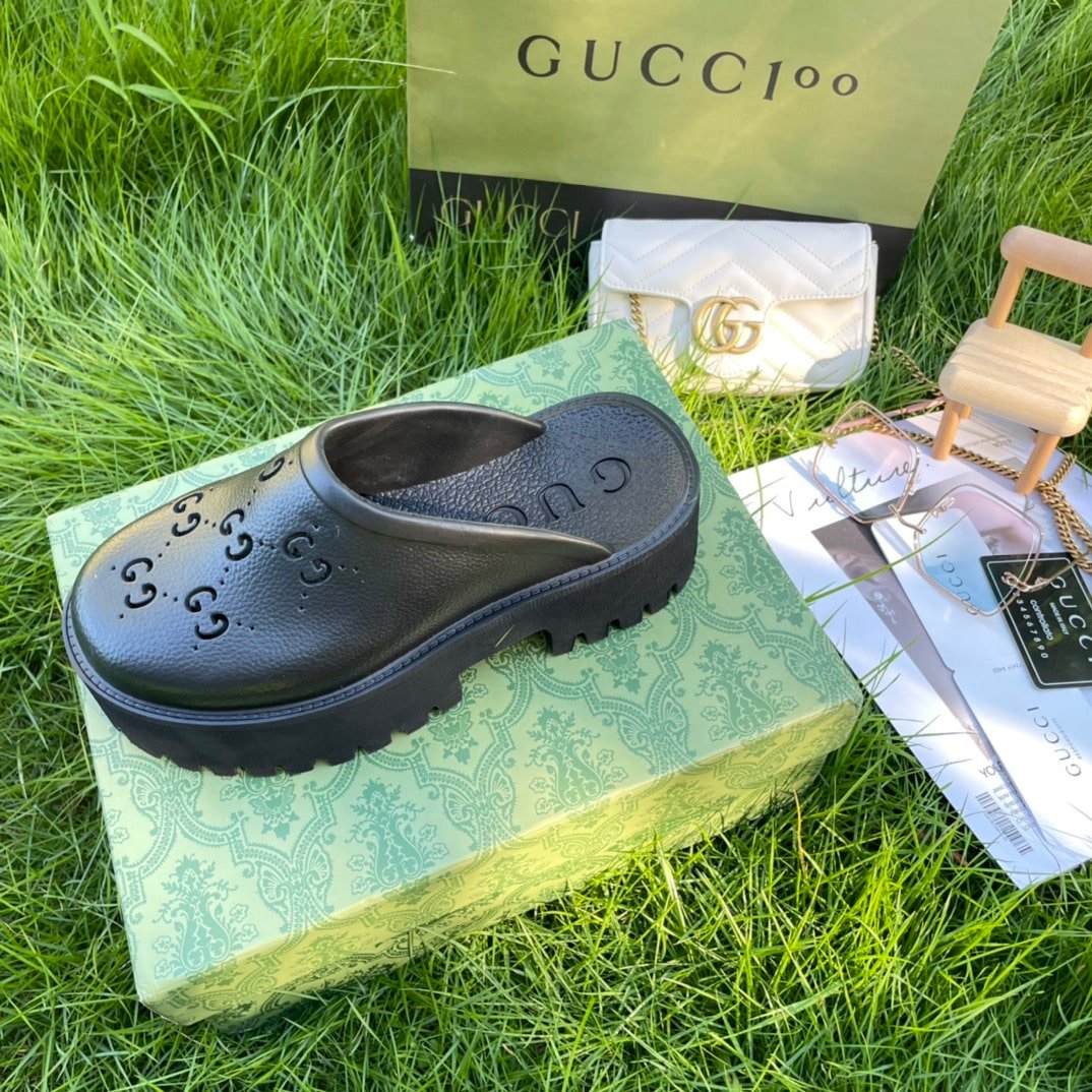 Gvc*1 Men’S Slip On Sandal Black Gg Rubber 655517 Jfb00 1000