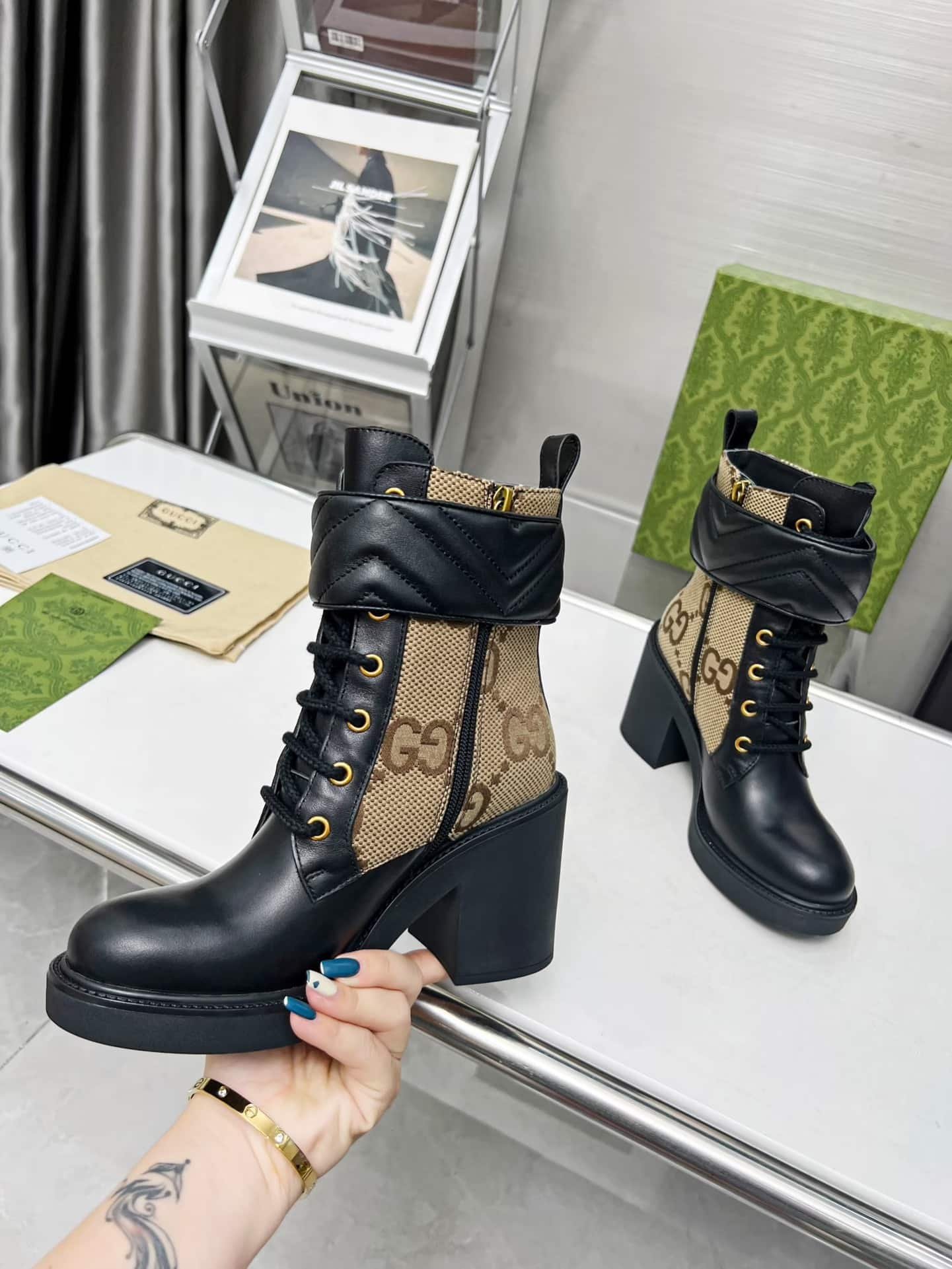Gvc*1 With Double G Ankle Boots Camel Ebony 719849 Aabd0 1183
