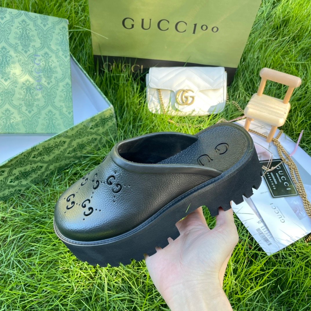 Gvc*1 Men’S Slip On Sandal Black Gg Rubber 655517 Jfb00 1000