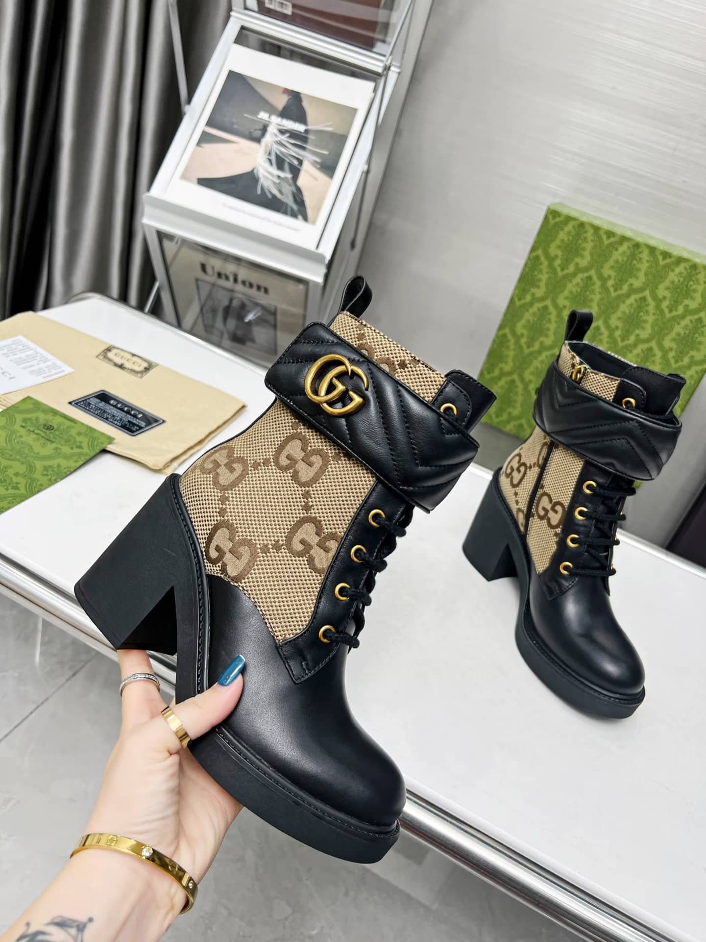Gvc*1 With Double G Ankle Boots Camel Ebony 719849 Aabd0 1183