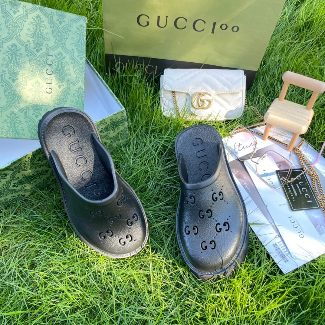 Gvc*1 Men’S Slip On Sandal Black Gg Rubber 655517 Jfb00 1000