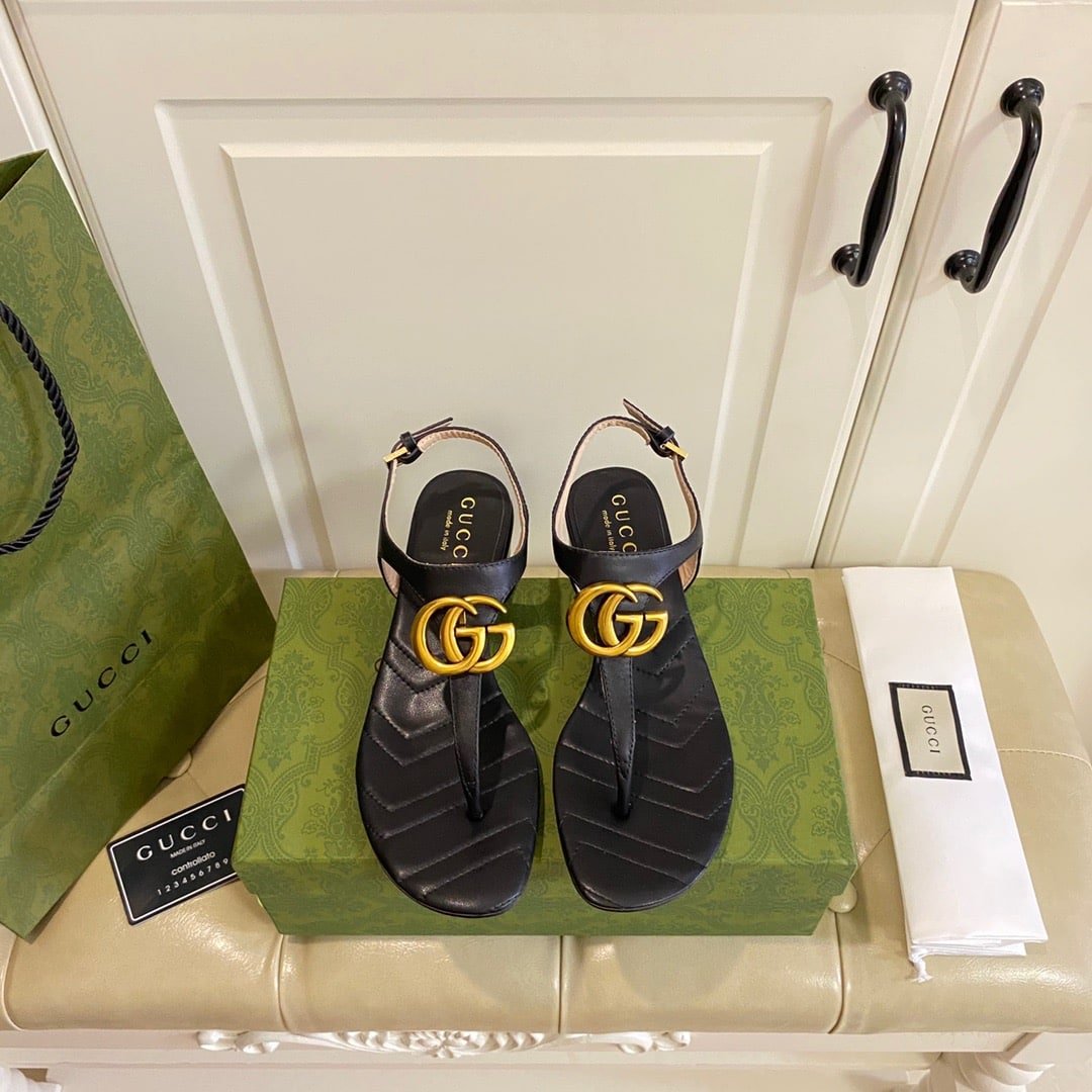 Gvc*1 Double G Sandal Leather Black 674840 Bko00 1000