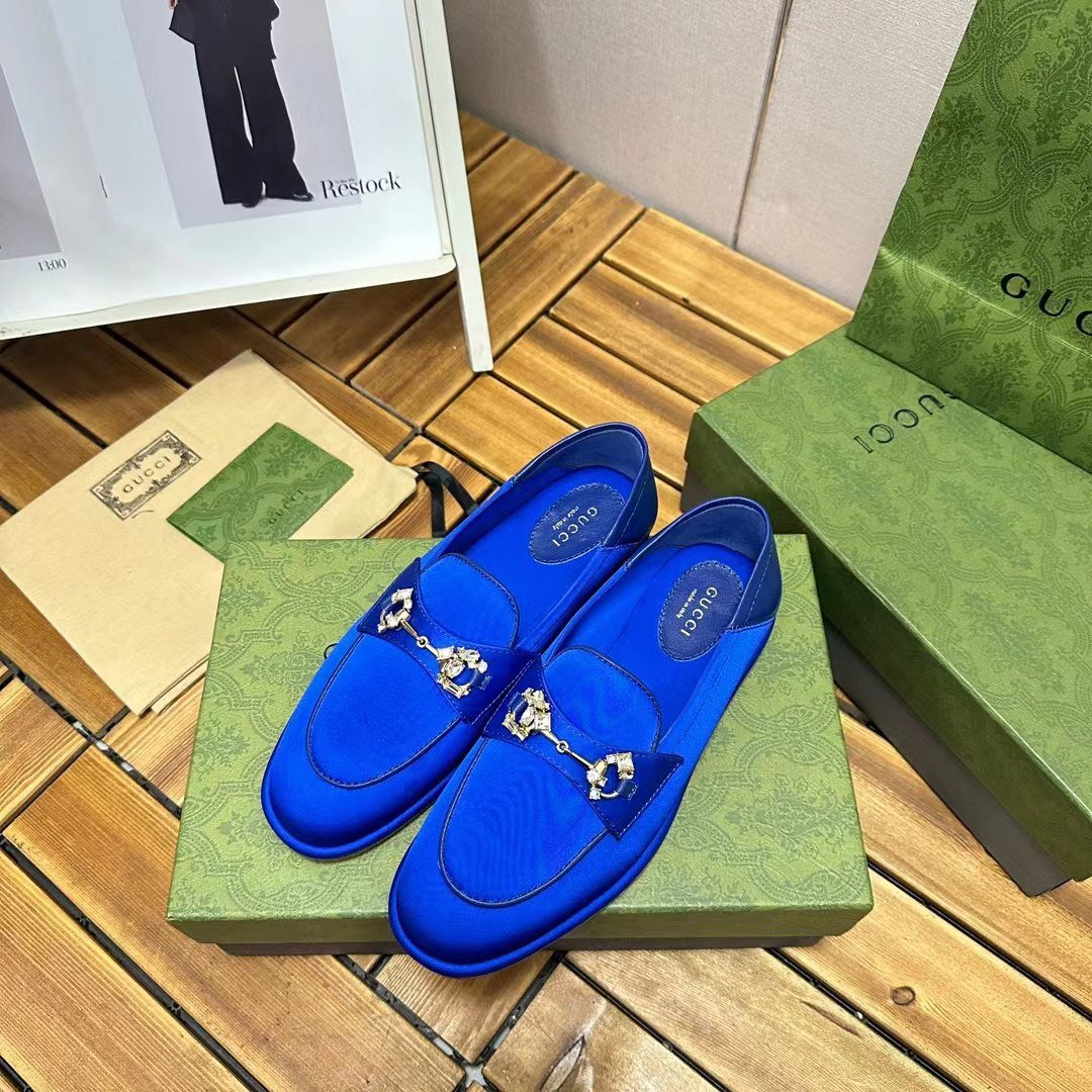 Gvc*1 Horsebit Loafer With Crystals Blue Satin 759780 Knd90 4380