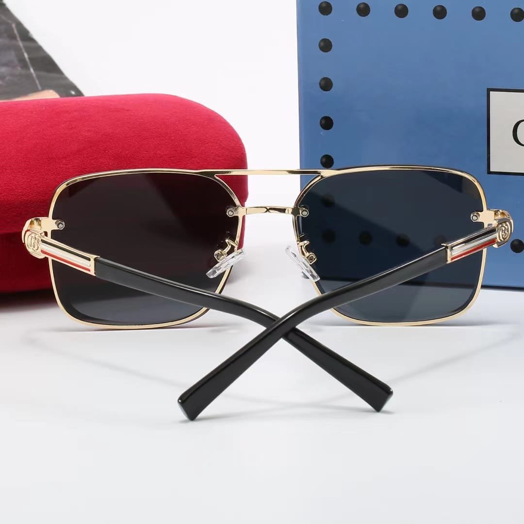 Gvc*1 Square Gradient Vintage Gold Metal Sunglasses Black