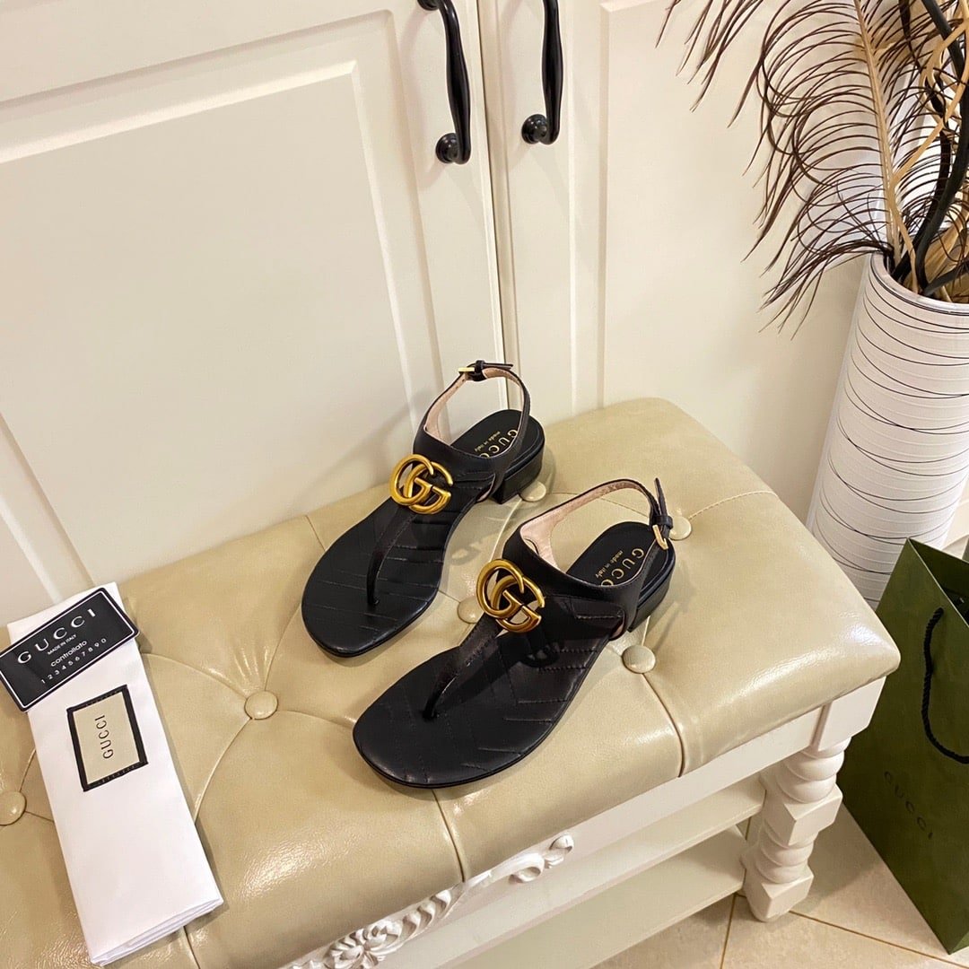 Gvc*1 Double G Sandal Leather Black 674840 Bko00 1000
