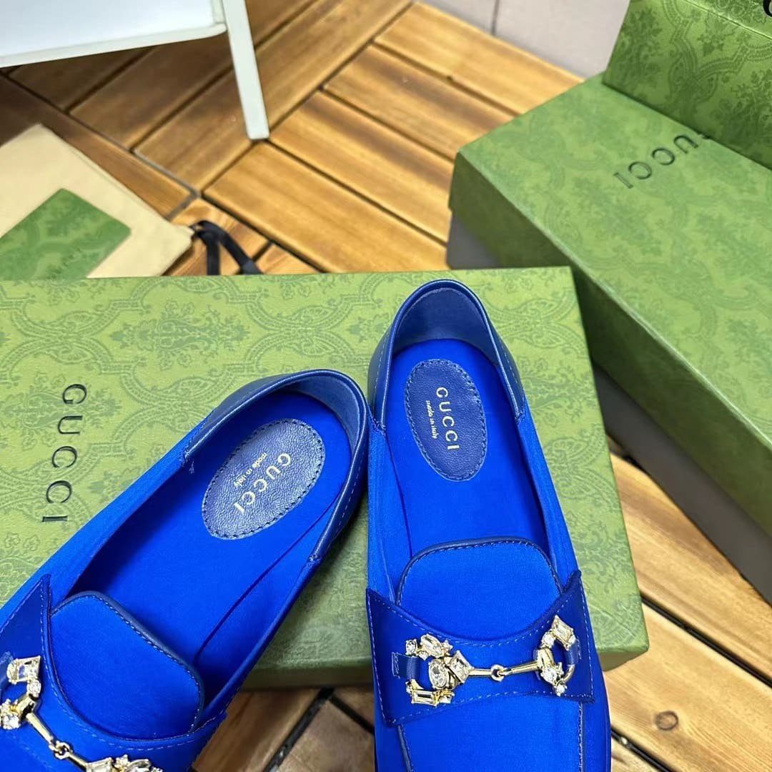 Gvc*1 Horsebit Loafer With Crystals Blue Satin 759780 Knd90 4380