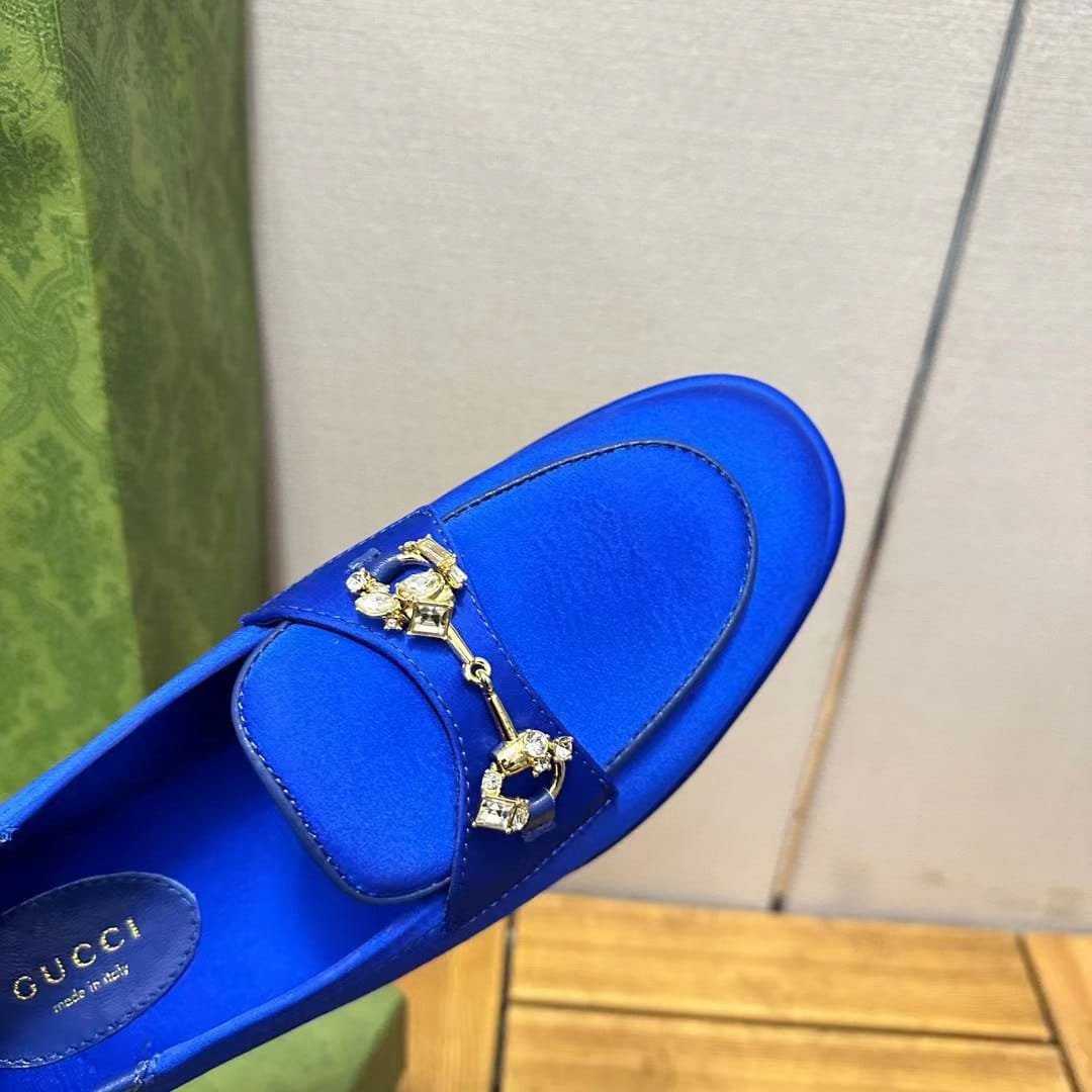 Gvc*1 Horsebit Loafer With Crystals Blue Satin 759780 Knd90 4380