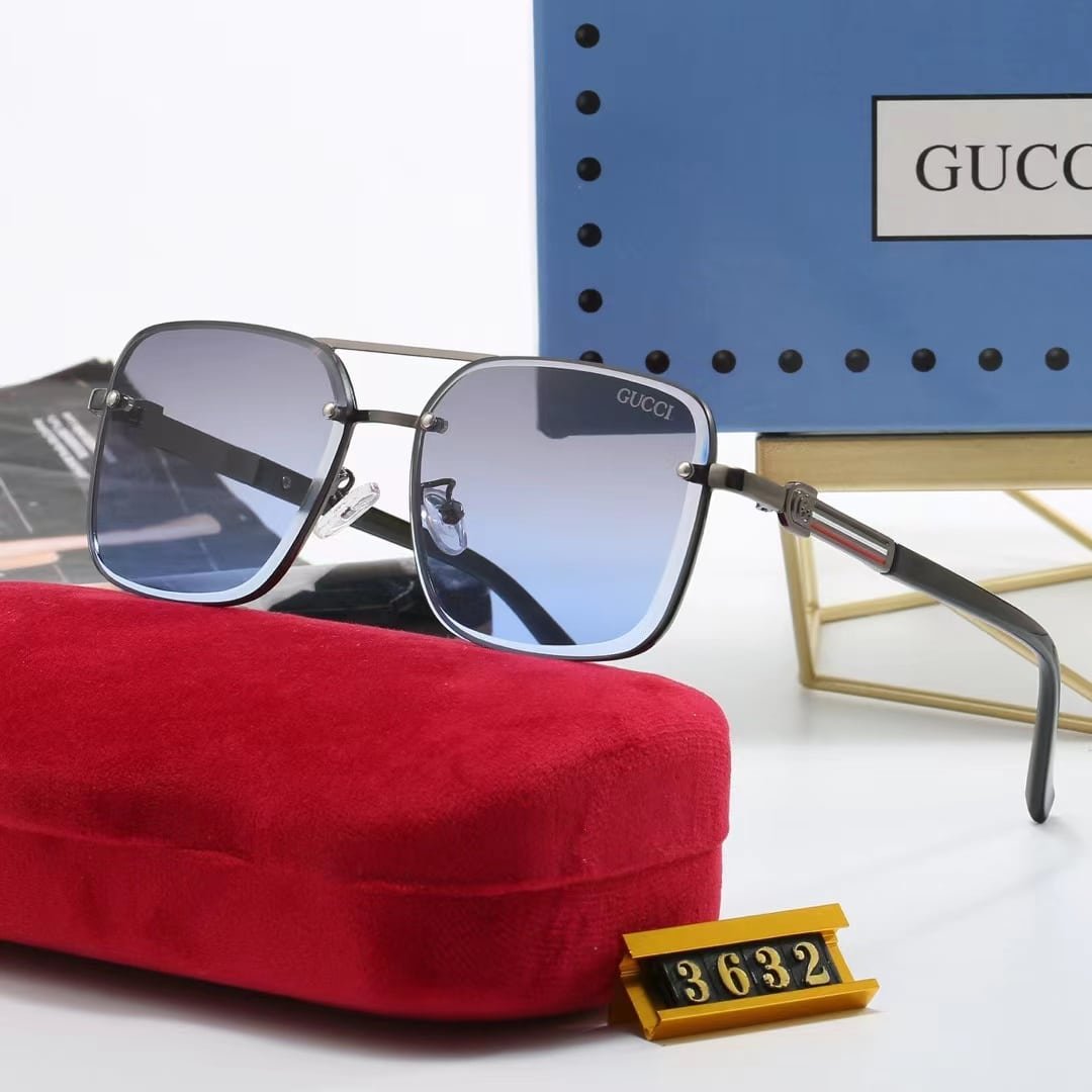 Gvc*1 Square Gradient Vintage Gold Metal Sunglasses Blue